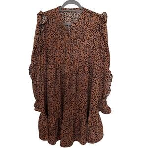 Cheetah Print Ruffle Sleeve Shift Dress Brown Black Approx‎ Size XL